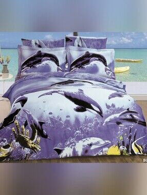 Arya Home Collection - Duvet Cover Dolphin Print Bed -  Blue, Purple and white